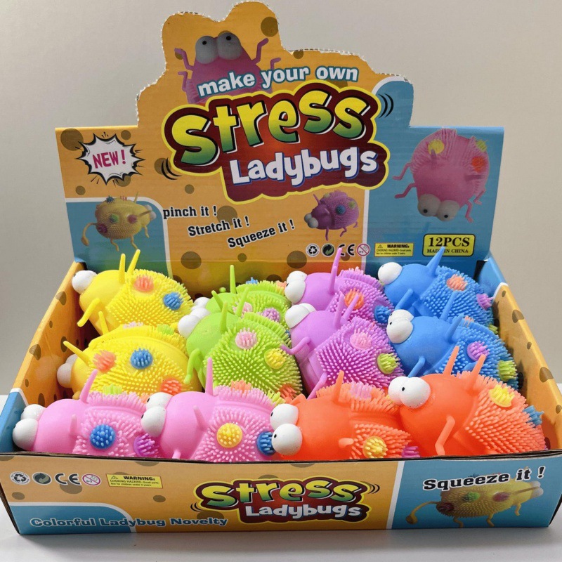 网红跨境突眼带灯七彩七星瓢虫捏捏乐减压玩具新奇特玩具批发