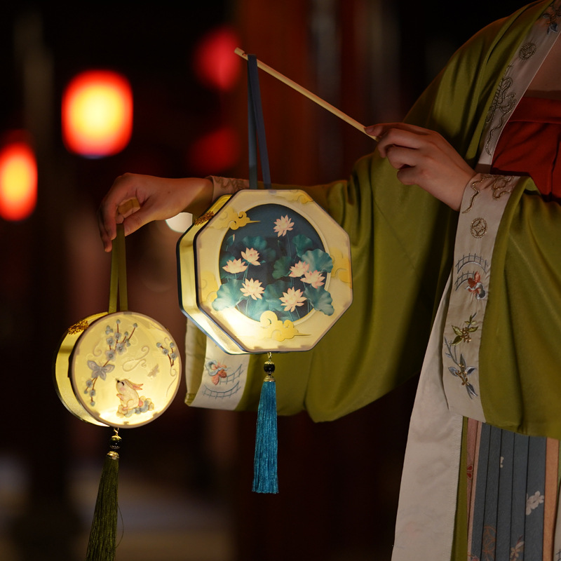 新年元宵灯手提灯宫灯花灯 刺绣 绣花灯莲花灯汉服古风兔子灯唐风