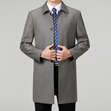 正品牌男装外套春秋季中长款男士大衣薄款翻领中老年羊毛呢子风衣