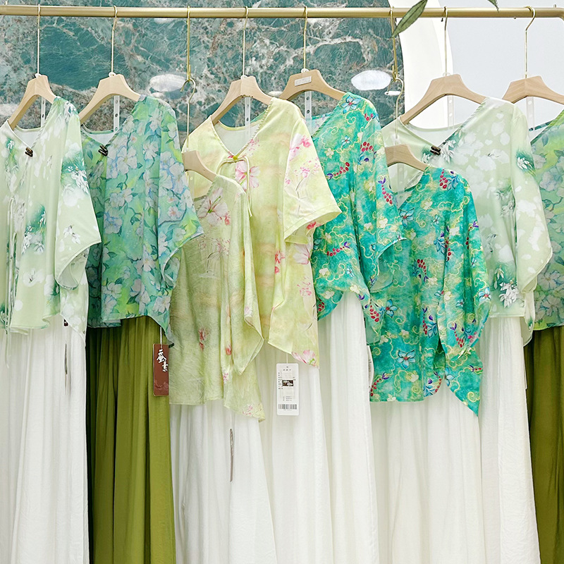 蚕素天丝连衣裙实体套装女装批发货源中国风裙子四季青服饰十三行