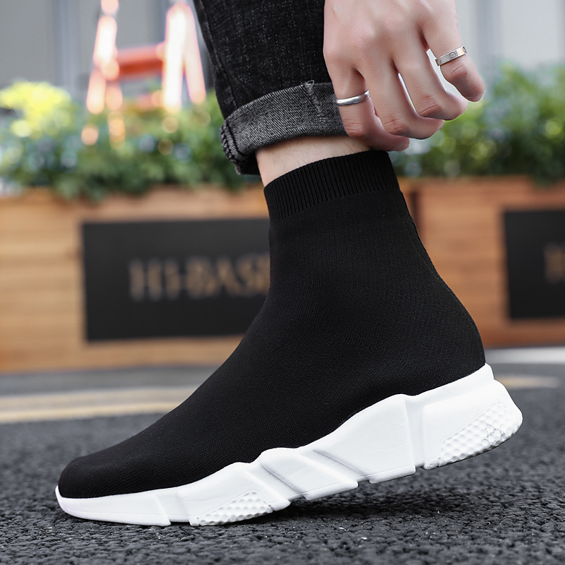 跨境春夏季袜子鞋女大码潮鞋透气弹力飞织时尚亚马逊高帮休闲袜鞋