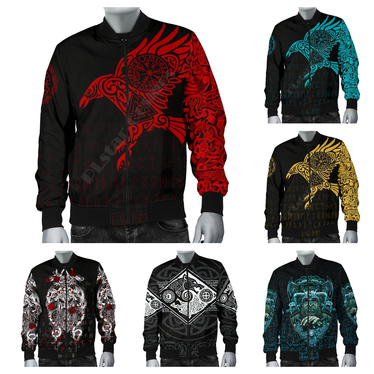 亚马逊跨境热销男士圆领开衫上衣3d数码纹身印花飞行夹克拉链衫