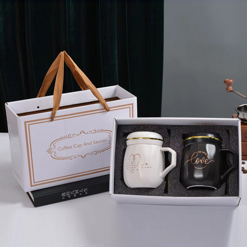 Creative Porcelain Cup Couple's Cups Gift Box Chinese Valentine's Day Love Crown Mug Set Event Gift Cup Printing