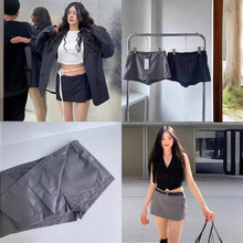 韩国小众 INS韩版通勤纯色条纹短款半身裙裤