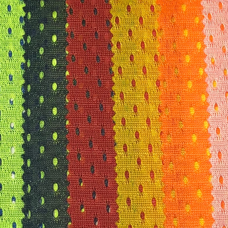 现货供应 150d低弹洞布 运动球衣面料 休闲马甲背心针织网眼布