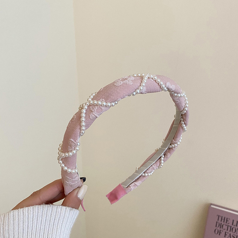 粉色镶钻珍珠蝴蝶结发箍头饰韩国甜美可爱头箍网红简约少女心发饰