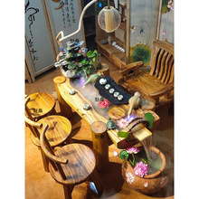 景观养鱼流水茶桌泡茶桌椅组合实木新中式循环禅意茶台会客河流桌