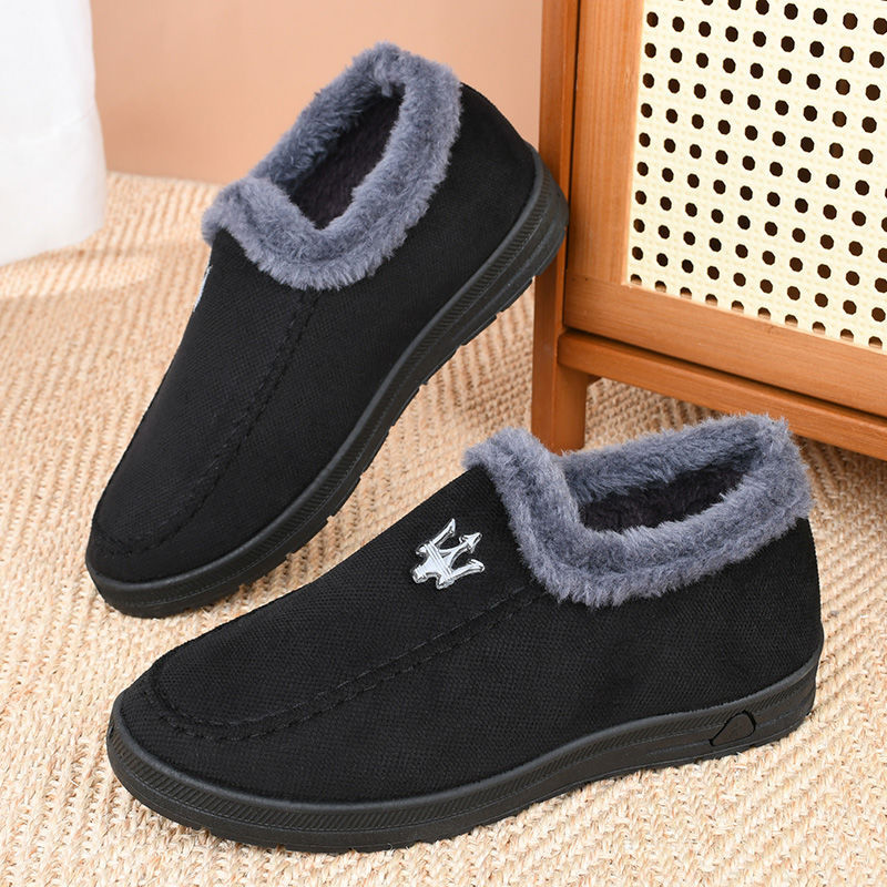 Winter New Old Beijing Cloth Shoes Middle-Aged and Elderly Leisure Warm Cold Protection Thickening Fleece-Lined Slip-on Dad Men's Cotton Shoes
