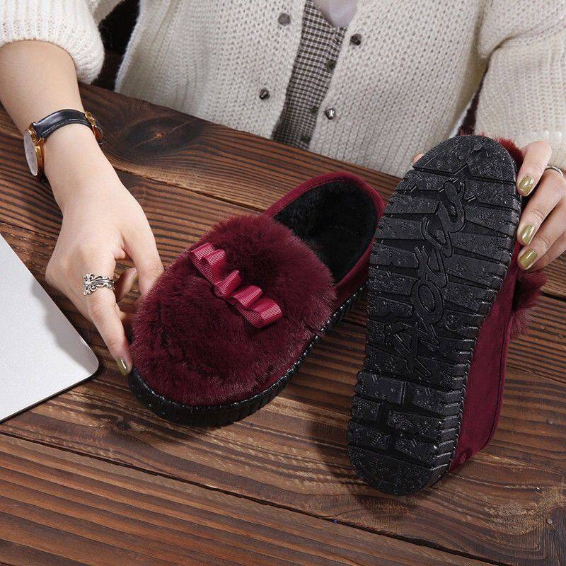 Flat Loafers Women's Autumn and Winter Fleece-lined Thickened Fluffy Shoes Women's Korean Style Slip-on Warm Slip-on Cotton Shoes