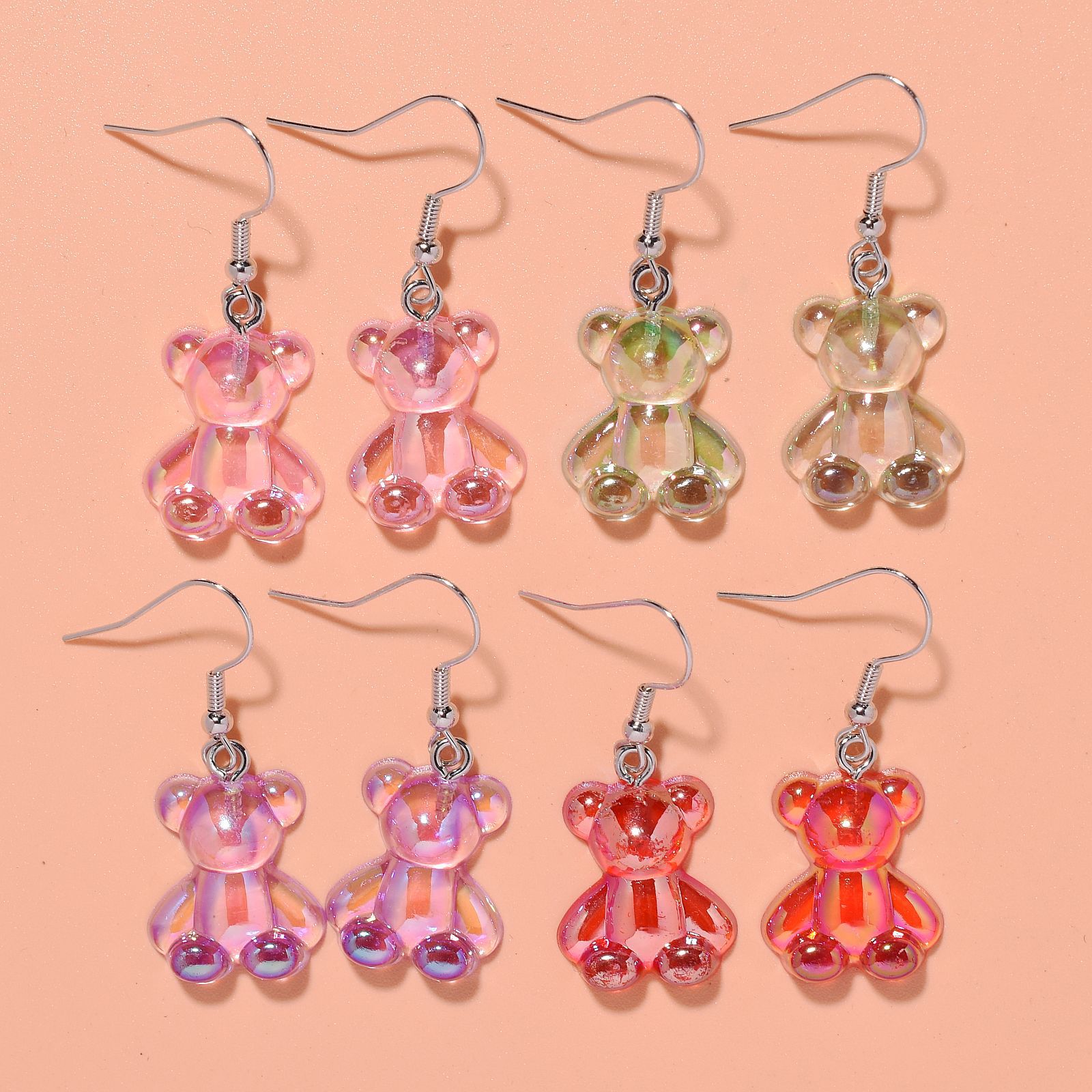 cross-border new arrival colorful transparent acrylic bear earrings trendy simple ins style fun girly heart-shaped earrings mixed batch