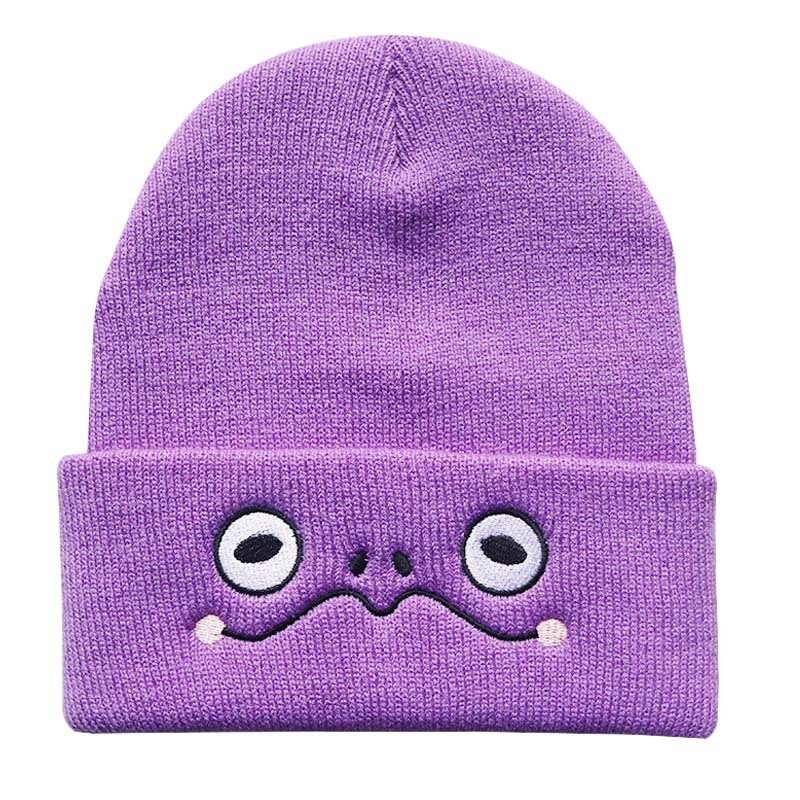 New Men's and Women's Fall Winter Trend Cartoon Woolen Cap Sad Frog Eyes Embroidered Knitted Hat Thermal Head Cover Hat