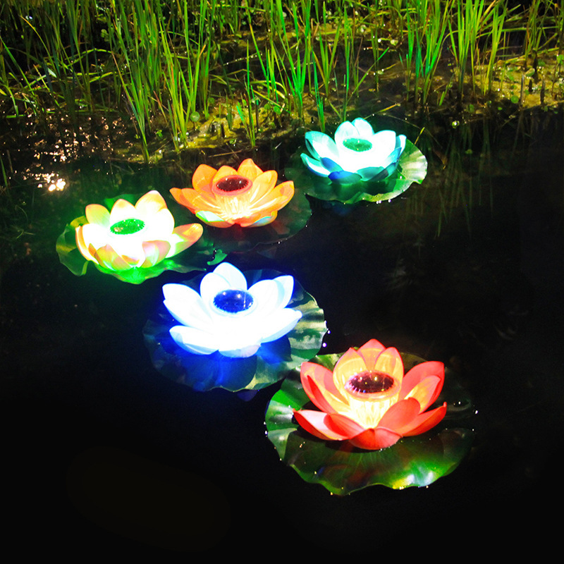 Solar Decorative Lamp Outdoor Pond Water Float Lotus Lamp Waterproof Garden Wishing Villa Swimming Pool Viewing Floating Lamp
