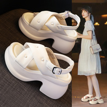 SJN072-5厚底增高凉鞋女2024夏季新款小个子显瘦配裙子罗马沙滩鞋