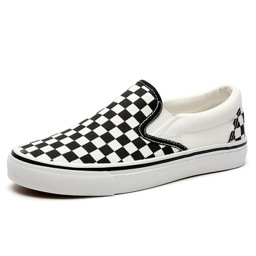 春夏万斯棋盘格一脚蹬帆布鞋女黑白格子板鞋男情侣学生百搭韩版潮