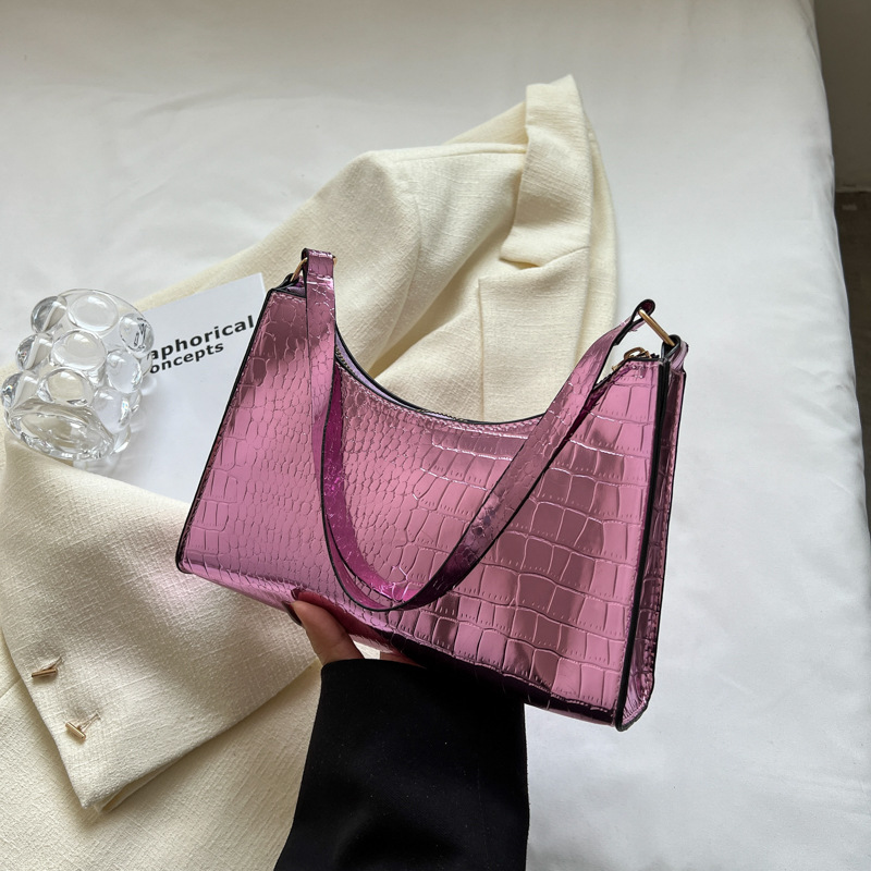 Wholesale Bag Cross-Border Women Bags2022 Popular New Glossy Stone Pattern Handbag Casual Solid Color Underarm Bag