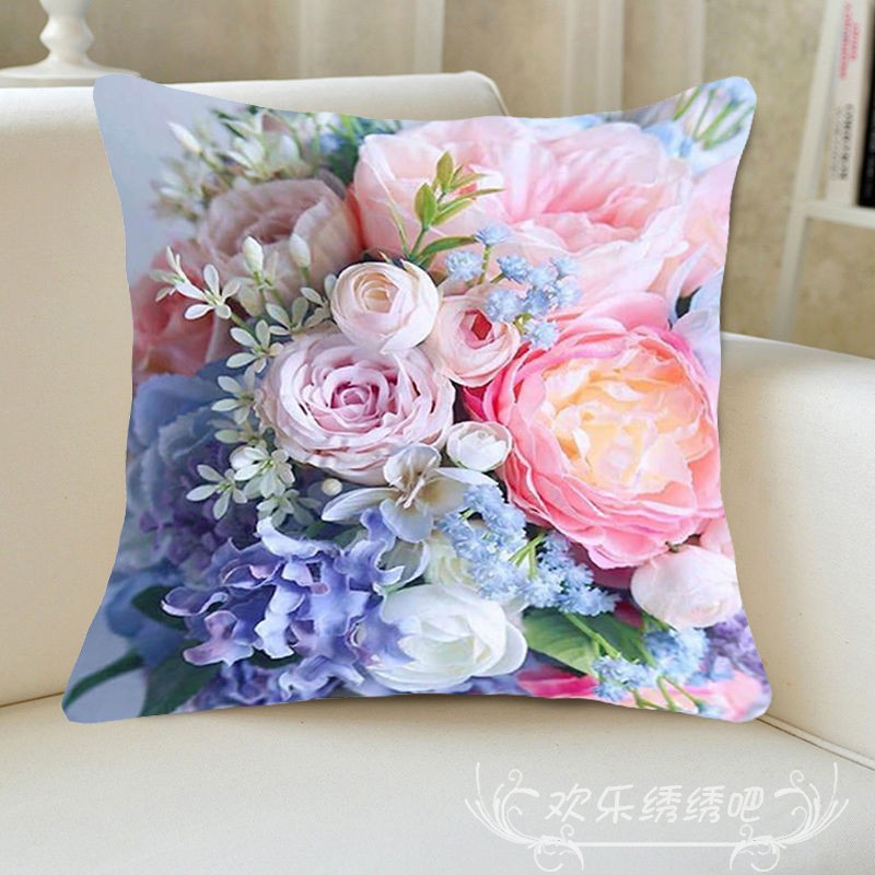 26x8玫瑰花抱枕十字绣新款卧室沙发靠垫满绣手工制作品线绣刺绣自