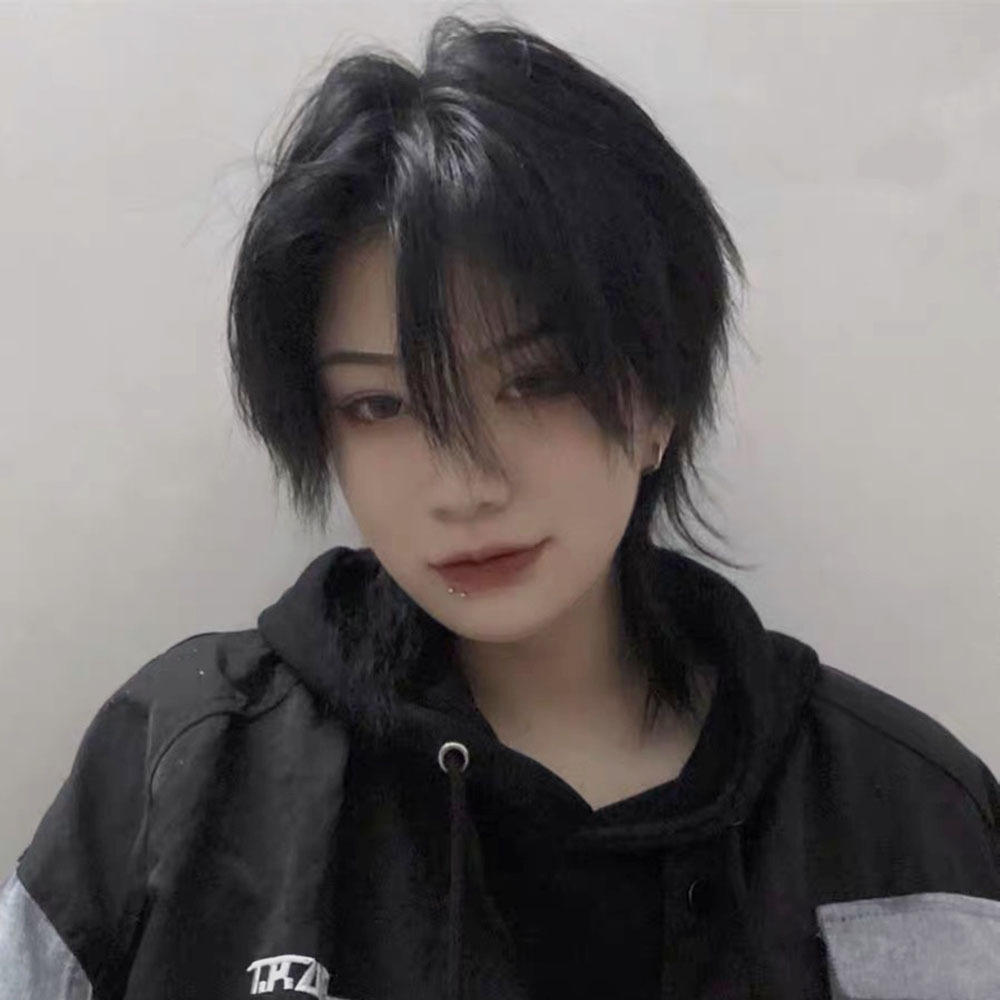 假发男短发韩版帅气网红鲻鱼头狼尾逼真自然男女可戴扣子网假发套