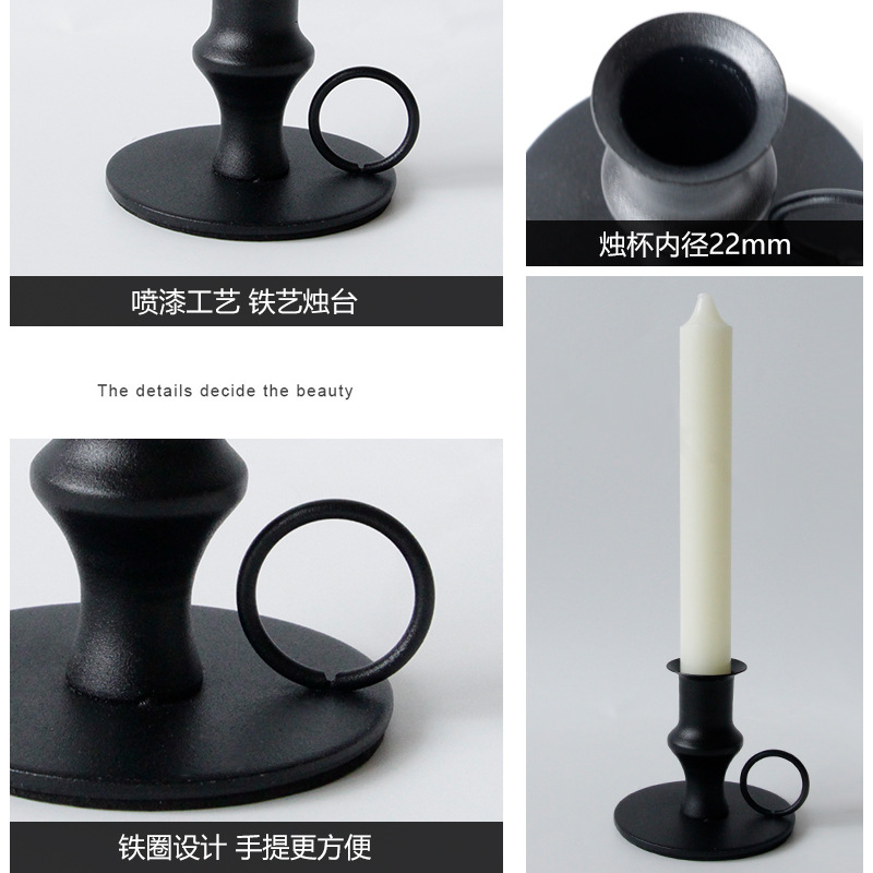 Retro Portable Candlestick Portable Iron Paint Electroplating Metal Candlelight Dinner Home Decoration Long Brush Holder Ornaments