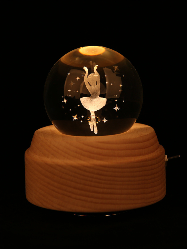 生日情人节礼品八音盒摆件旋转跳舞公主芭蕾女孩水晶球木质音乐盒