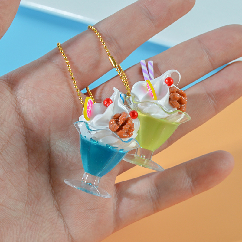 Sweet Style Simulation Cream Cake Ice Cream Cup Pendant Fun Simulation Candy Toy Sundae Glass Keychain Pendant