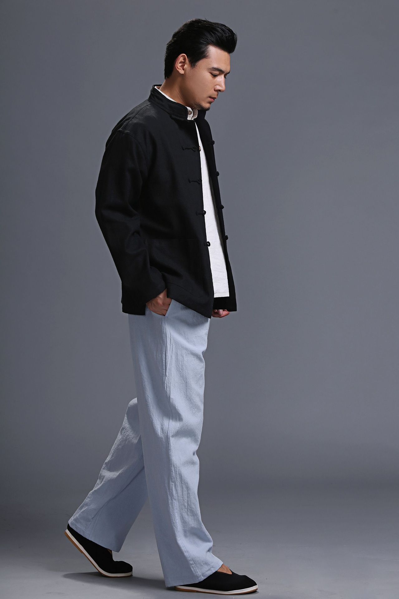 麻凡 面料男装改良唐装对襟衣 苎麻中式盘扣 开衫 多色可选