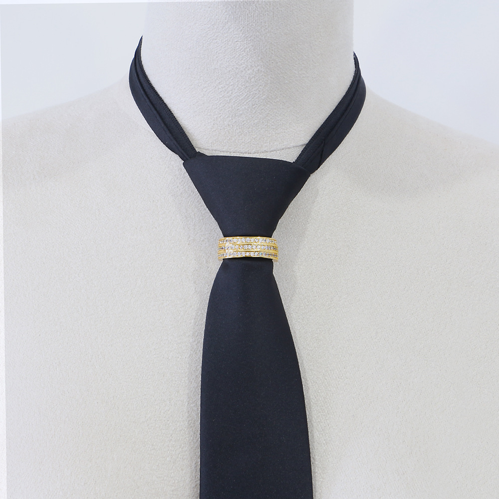 跨境饰品微镶4a锆石男士领带扣领带夹镶钻领带固定环金色银色礼物