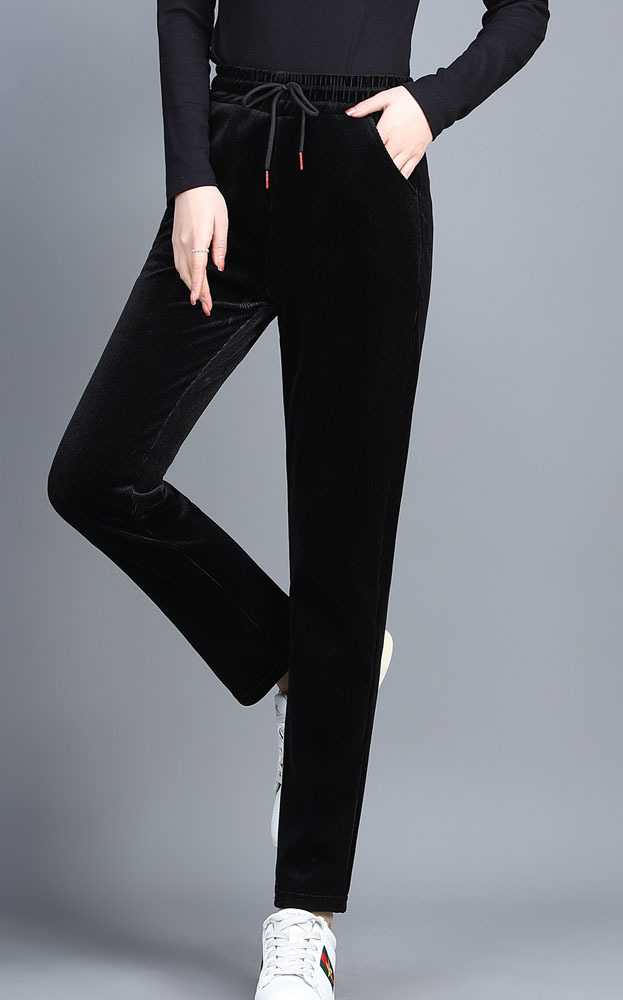 秋季中老年女装高腰细条绒裤直筒灯芯绒长裤5d阳光绒妈妈休闲裤子