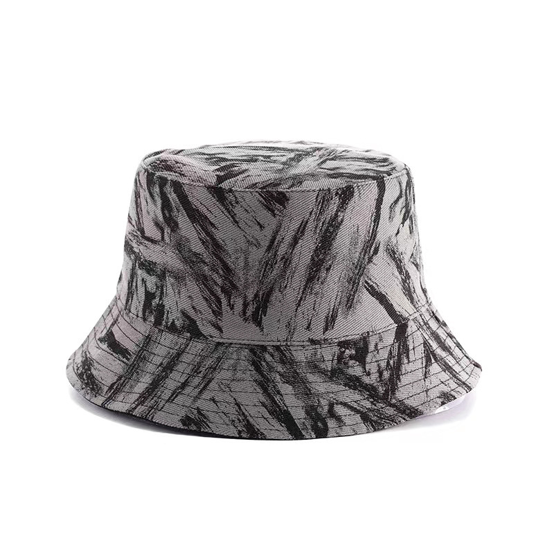 Cross-Border New Arrival Graffiti Diagonal Stripes Reversible Fisherman Hat Men and Women Fashion Busket Hat Flat-Top Cap Outdoor Sun Protection Sun Hat