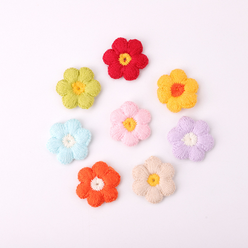 新款衣服发夹装饰贴花手工钩花针织花朵彩色棉线带孔泡花补丁布贴