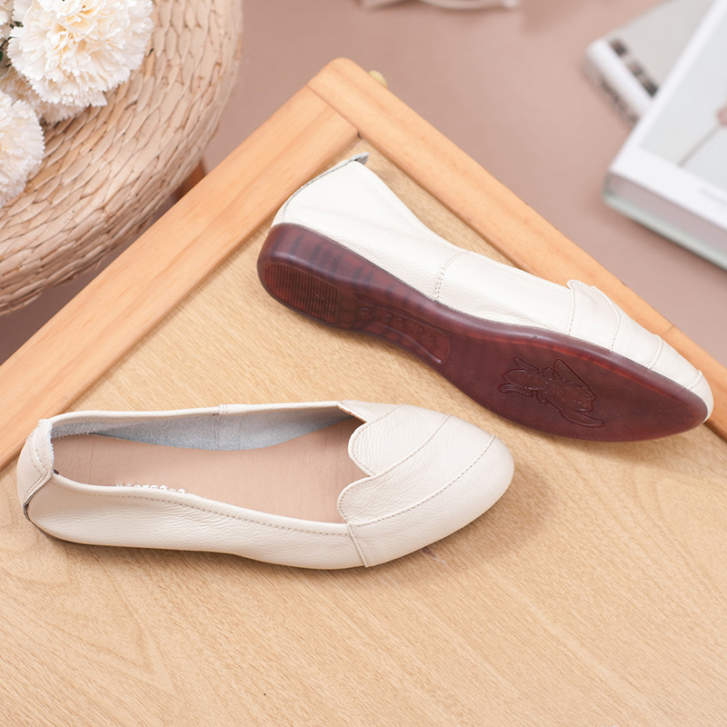 牛筋底妈妈鞋真皮防滑软底平底一脚蹬休闲舒适单鞋中年女鞋子皮鞋