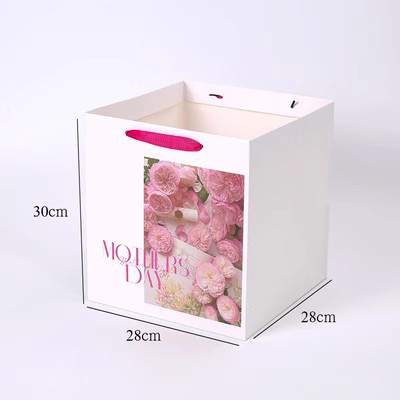 Mother's Day Flower Bouquet Handbag Square Gift Hand Bag Floral Material Kraft Paper Gift Packaging Bag