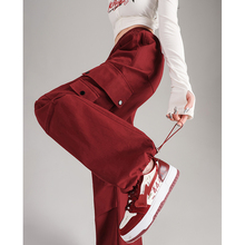 酒红色工装裤女春季新款小个子酷飒户外冲锋裤两穿设计感爵士舞裤