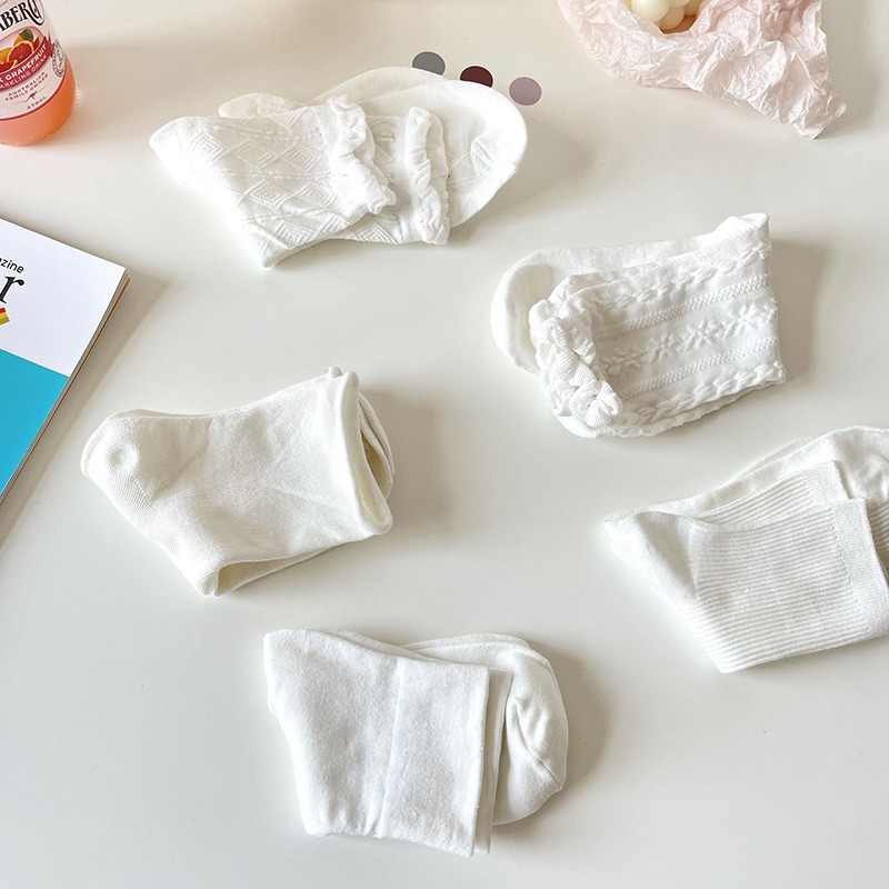 白色袜子女 日系可爱jk花边ins潮纯白春夏薄款中筒袜女袜棉袜中筒