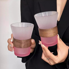 磨砂渐变粉挂耳咖啡杯冰美式拿铁杯高颜值喝茶杯家用玻璃杯喝水杯
