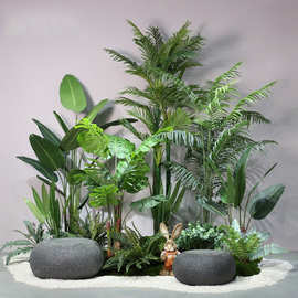 仿真旅人蕉仿真凤尾葵天堂鸟连心葵仿真绿植盆栽景观装饰芦苇摆件