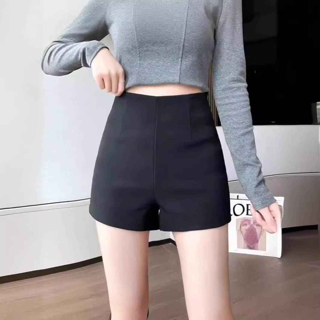 西装短裤女外穿秋冬季2024春夏新款高腰修身a字小个子黑色打底裤