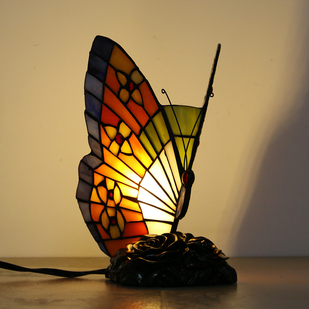 欧美跨境新品彩色玻璃蝴蝶夜灯卧室儿童房床头可爱小台灯礼品灯具