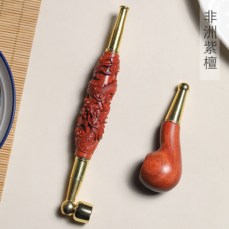 非洲紫檀迷你龙腾款烟杆子 简约款烟斗过滤烟具木质工艺品厂家批