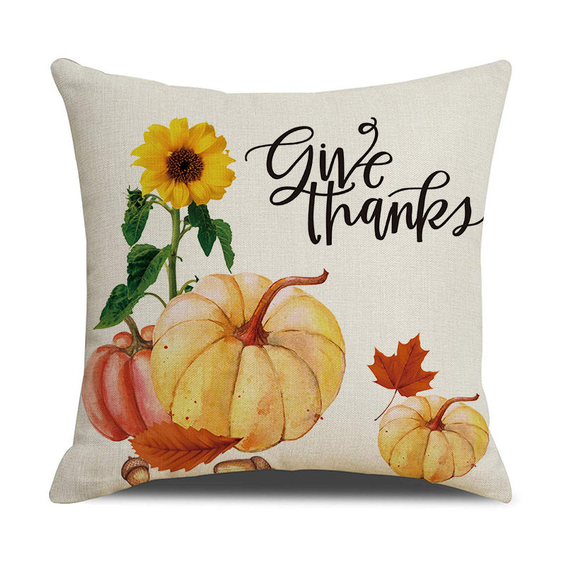 Amazon Autumn Thanksgiving Pillow Cover Home Sofa Cushion Cover Linen Maple Leaf Pumpkin Car Cushion Home