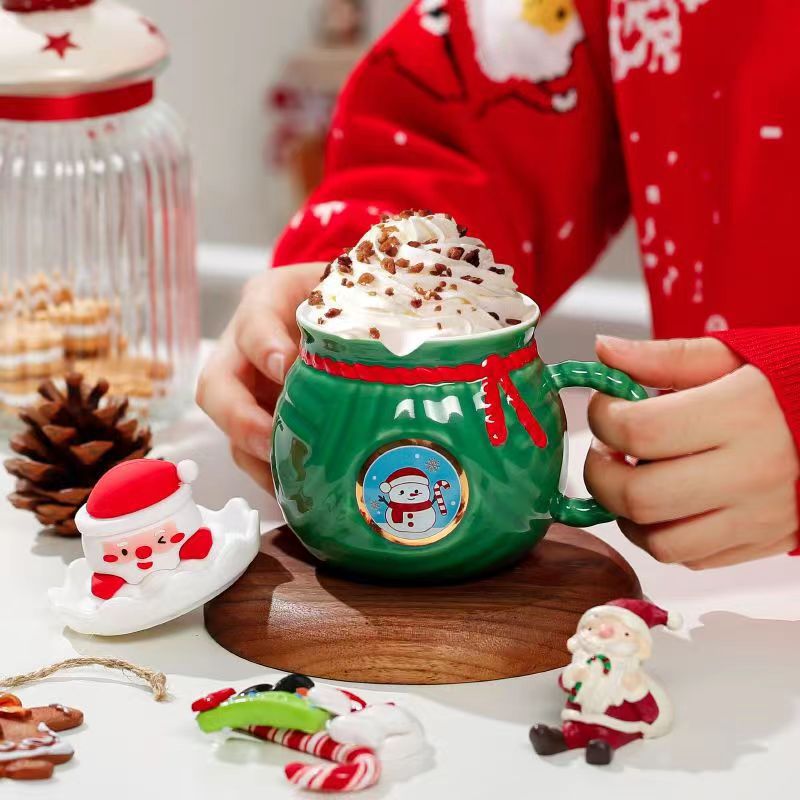 Cartoon Santa Claus Creative Blessing Ceramic Cute Mug Online Influencer Cute Milk Coffee Cup Gift Wholesale