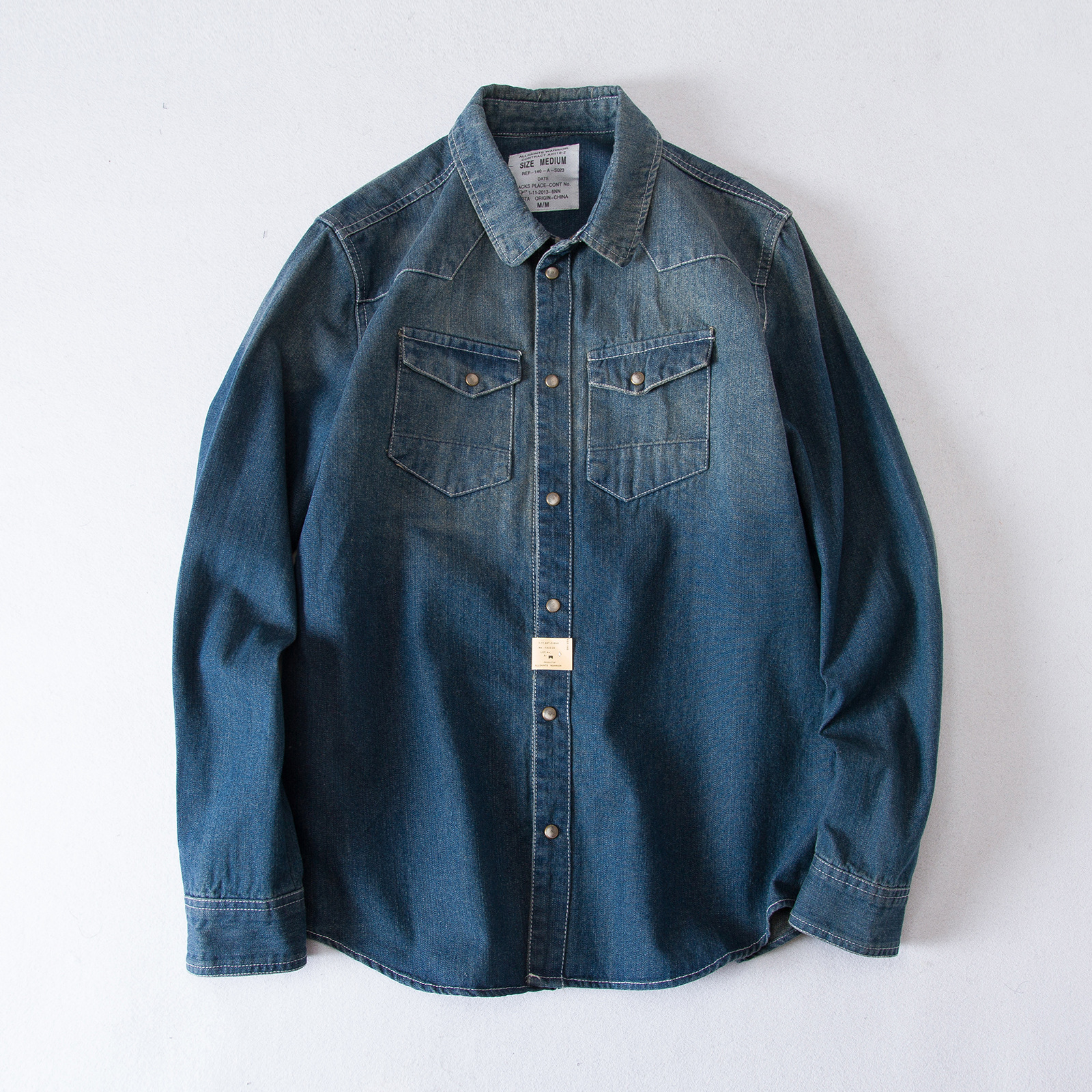 欧美男士款复古休闲牛仔衬衫做旧石磨重水洗厚实长袖衬衣夹克外套