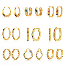 外贸热卖个性欧美风女士黄铜镀18K耳环 复古风流行镶精美彩钻耳环