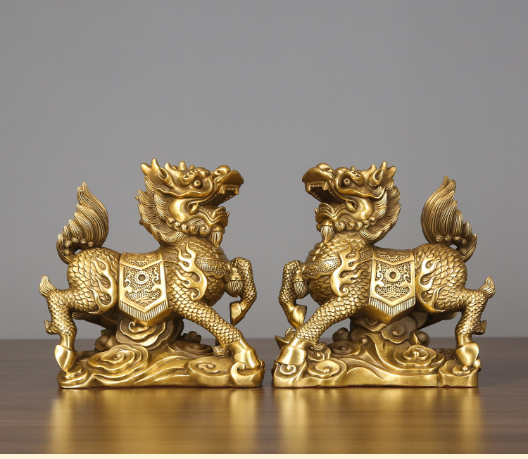 黄铜麒麟摆件工艺品办公室客厅家居装饰品开业礼品