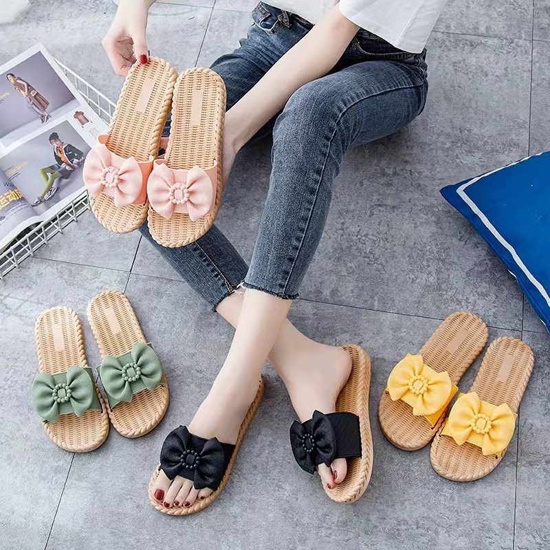 Spot Goods 2023 Summer PVC Bowknot 3cm Thick Casual Shoes One-Line Platform Flat Slippers Factory Direct Sales