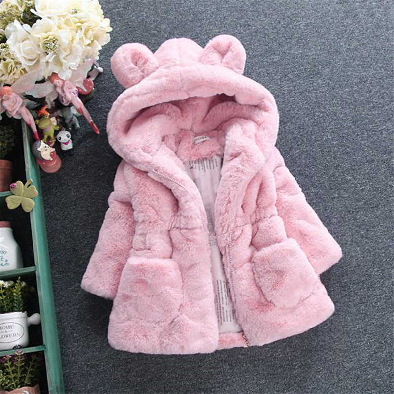 女童冬装加棉加厚童外套中小童耳朵毛毛衣儿童宝宝兔毛保暖小棉衣
