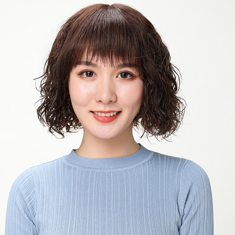 云端真发假发短卷发真人发丝女士中老年妈妈自然逼真圆脸短发型