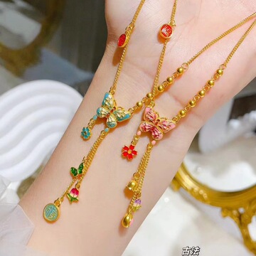 深圳水贝黄金正品现货古法黄金珐琅彩蝴蝶套链足金999黄金女项链