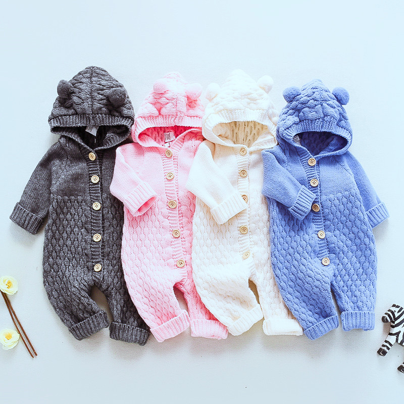 Baby Knitted One-Piece Romper Spring and Autumn Newborn Clothing Boys and Girls Baby Sweater Cute Warm Romper Baby Clothes