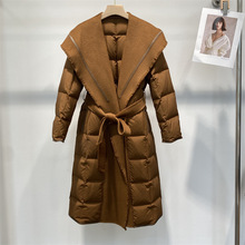 2024年新款白鹅绒羽绒服女外套中长款小个子双面呢无羊绒拼接大衣