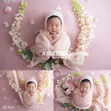 KD道具新品新生儿宝宝满月拍照女宝宝粉色梦幻摄影裹布仿真花主题